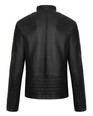 Kurtka skórzana męska w kolorze czarnym, z prostym krojem i delikatnym pikowaniem na plecach