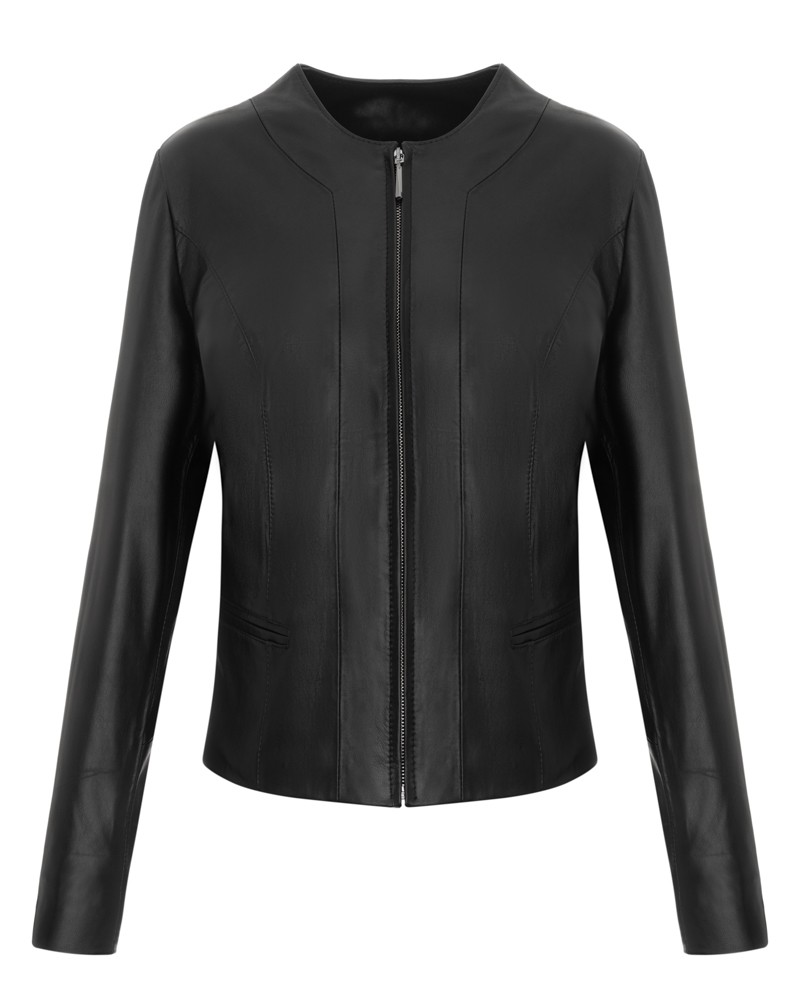Kurtka skórzana damska w kolorze czarnym, dopasowany krój, z zamkiem błyskawicznym i kieszeniami bocznymi