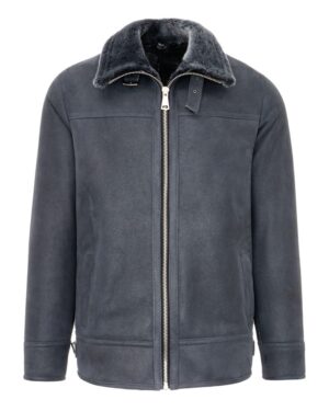 Kożuch męski w ciemnoszarym kolorze z futrzanym kołnierzem i zapięciem na zamek