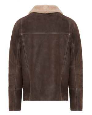 Kożuch męski w brązowym kolorze z miękkim kołnierzem z futra i subtelnymi przeszyciami