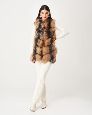 Kamizelka futrzana w odcieniach brązu, z efektownym futrzanym wykończeniem i wygodnym krojem bez rękawów