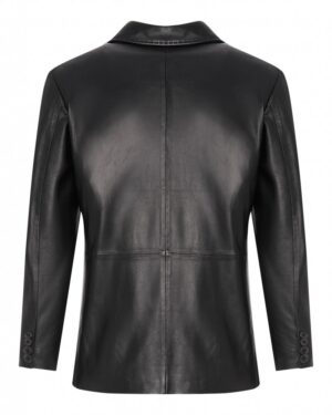 Marynarka skórzana w kolorze czarnym z eleganckim kołnierzem i guzikami na rękawach