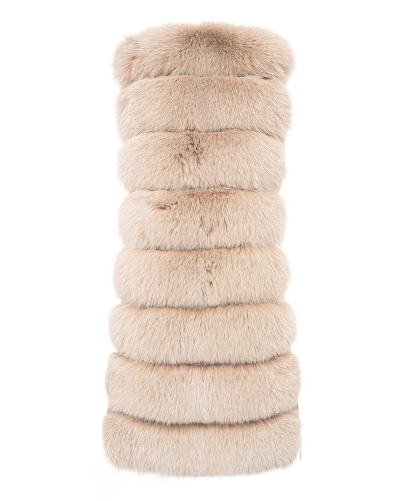 Kamizelka futrzana w jasnym odcieniu, z miękkim futrzanym wykończeniem i eleganckim krojem, idealne na zimowe dni