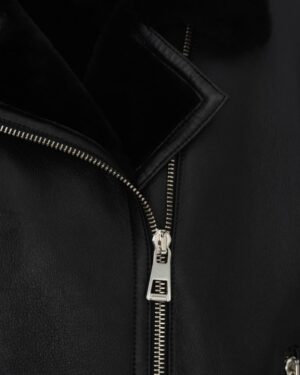 kożuch damski z zamkiem, kołnierzem i miękkim wykończeniem wewnętrznym