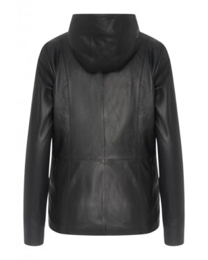 czarna kurtka skórzana damska z kapturem, dopasowany krój, idealna na zimowe dni