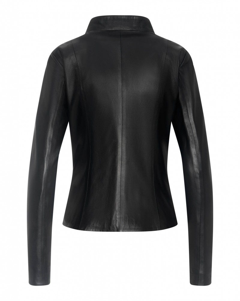 Kurtka skórzana damska w kolorze czarnym z prostym krojem i kołnierzem, idealna na zimowe dni