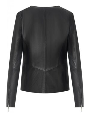Kurtka skórzana damska w kolorze czarnym, z dopasowanym krojem i długimi rękawami z zamkami