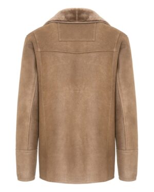 Kożuch męski w jasnobrązowym kolorze, z klasycznym kołnierzem i prostym krojem, idealny na zimowe dni