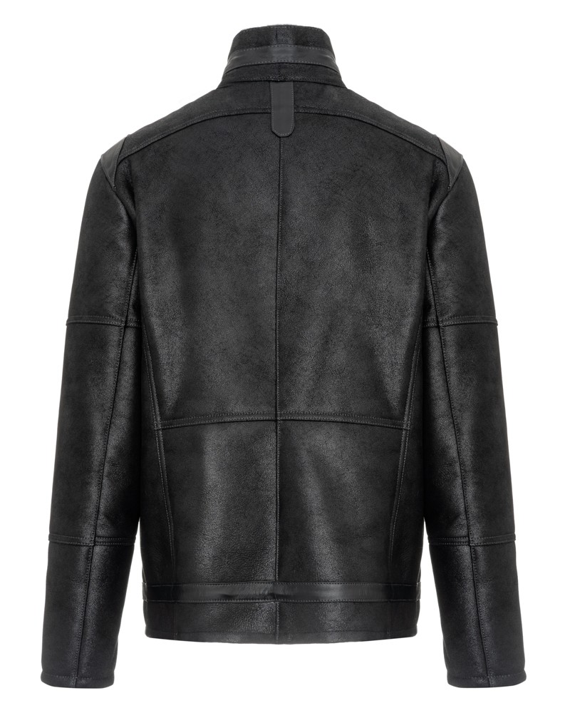 Kożuch męski w kolorze czarnym, z prostym krojem i eleganckim kołnierzem