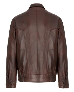 Kurtka skórzana męska w ciemnym brązie z klasycznym kołnierzem i elastycznym dołem